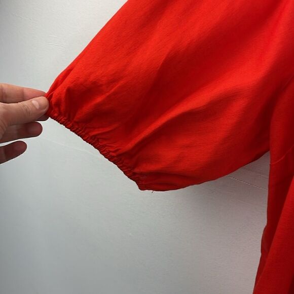 Knox Rose Boho Peasant Style with tassel tie orange red Puffy Sleeves Top 2X - Picture 7 of 11